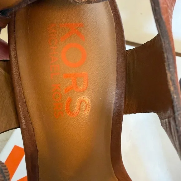 Kors Michael Kors Strappy Leather Cognac Gold Hardware Heels - Picture 5 of 7